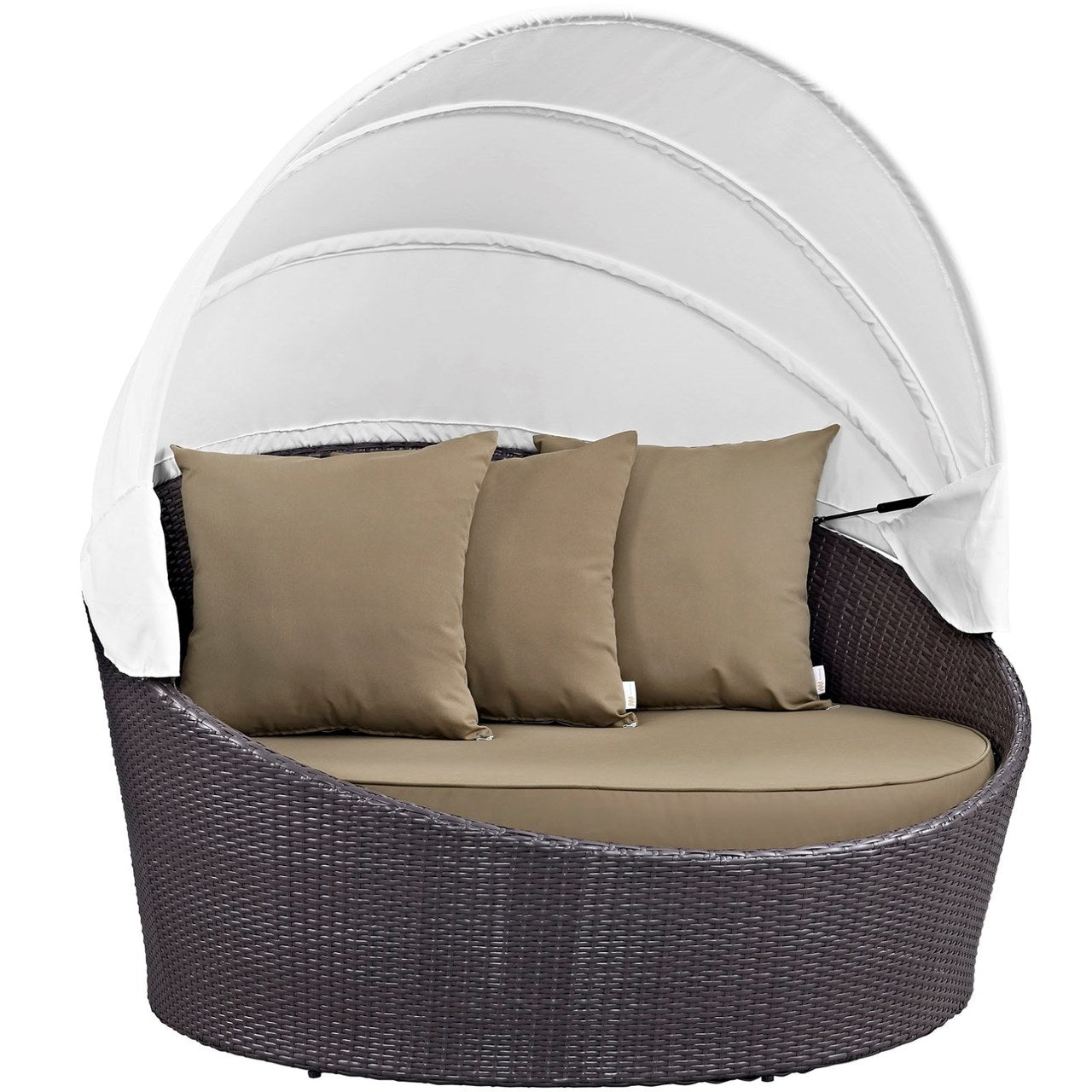Convene Canopy Outdoor Patio Daybed, Brown, Rattan 10482