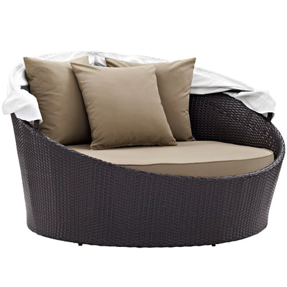 Convene Canopy Outdoor Patio Daybed, Brown, Rattan 10482