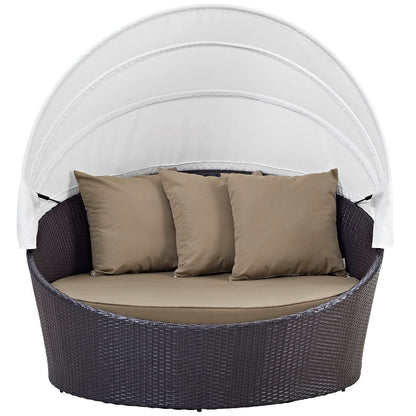 Convene Canopy Outdoor Patio Daybed, Brown, Rattan 10482