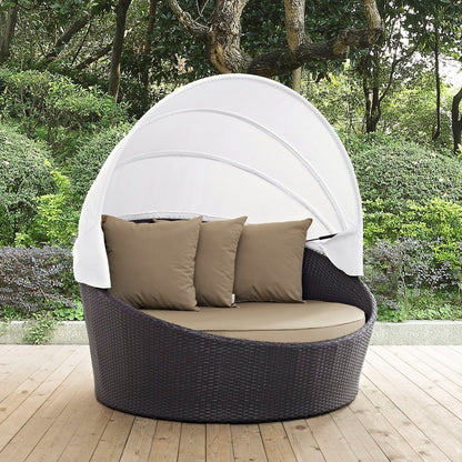 Convene Canopy Outdoor Patio Daybed, Brown, Rattan 10482