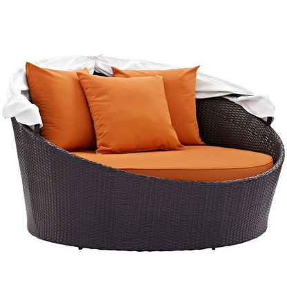 Convene Canopy Outdoor Patio Daybed, Orange, Rattan 10483