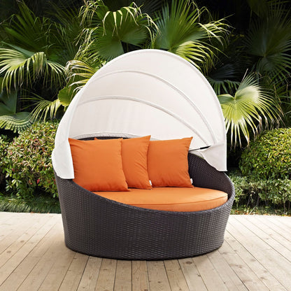 Convene Canopy Outdoor Patio Daybed, Orange, Rattan 10483