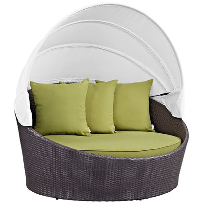 Convene Canopy Outdoor Patio Daybed, Green, Rattan 10484