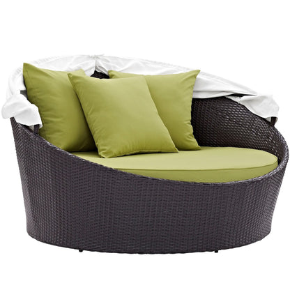 Convene Canopy Outdoor Patio Daybed, Green, Rattan 10484