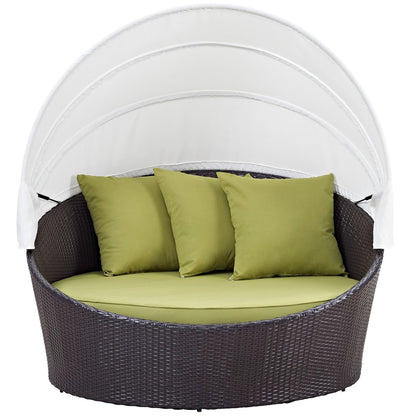 Convene Canopy Outdoor Patio Daybed, Green, Rattan 10484