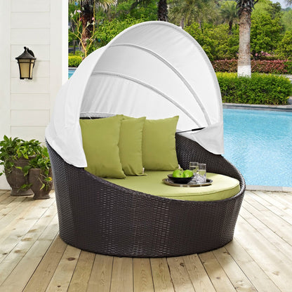 Convene Canopy Outdoor Patio Daybed, Green, Rattan 10484