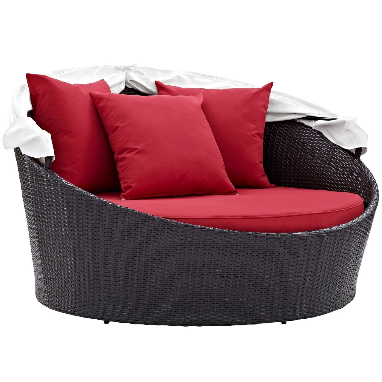 Convene Canopy Outdoor Patio Daybed, Red, Rattan 10485