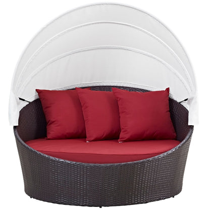 Convene Canopy Outdoor Patio Daybed, Red, Rattan 10485