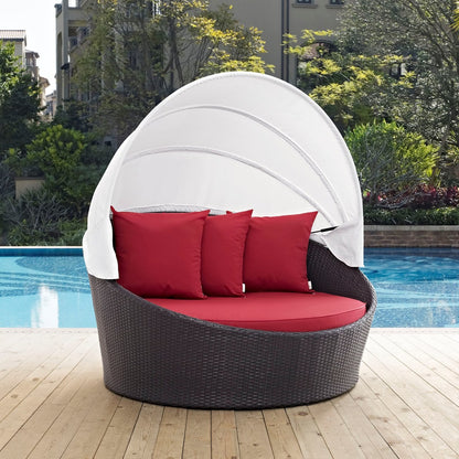 Convene Canopy Outdoor Patio Daybed, Red, Rattan 10485