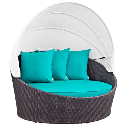 Convene Canopy Outdoor Patio Daybed, Blue, Rattan 10486