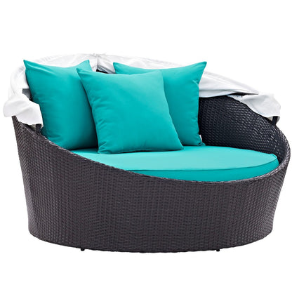 Convene Canopy Outdoor Patio Daybed, Blue, Rattan 10486