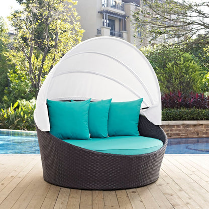 Convene Canopy Outdoor Patio Daybed, Blue, Rattan 10486
