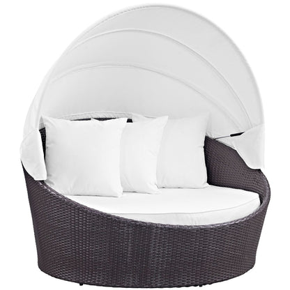 Convene Canopy Outdoor Patio Daybed, White, Rattan 10487