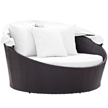 Convene Canopy Outdoor Patio Daybed, White, Rattan 10487