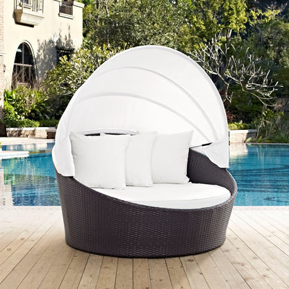Convene Canopy Outdoor Patio Daybed, White, Rattan 10487