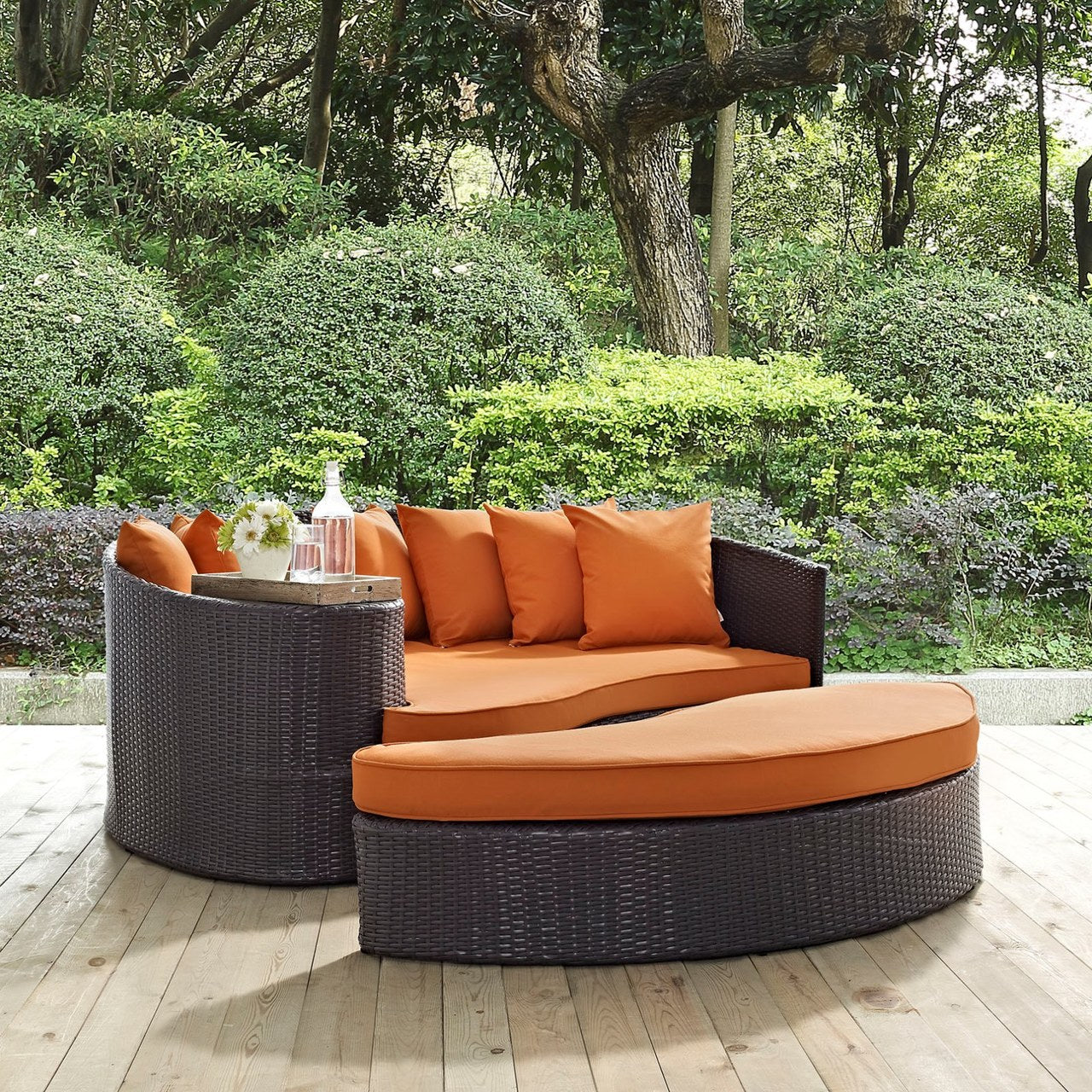 Convene Outdoor Patio Daybed, Orange, Rattan 10489