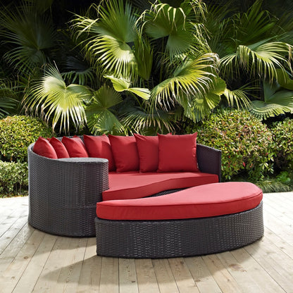 Convene Outdoor Patio Daybed, Red, Rattan 10491