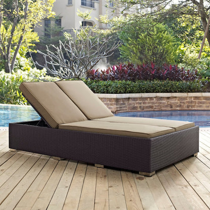 Convene Double Outdoor Patio Chaise, Brown, Rattan 10494