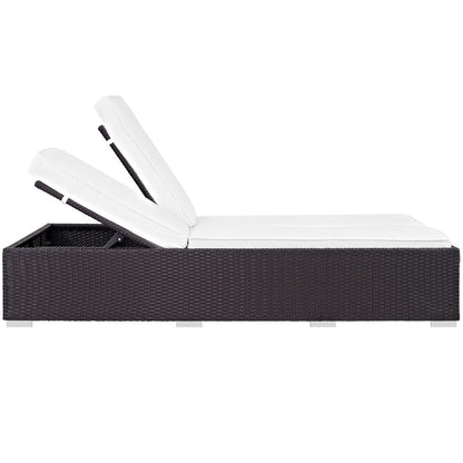 Convene Double Outdoor Patio Chaise, White, Rattan 10499