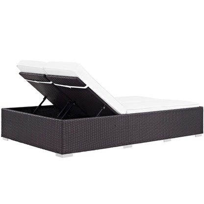 Convene Double Outdoor Patio Chaise, White, Rattan 10499