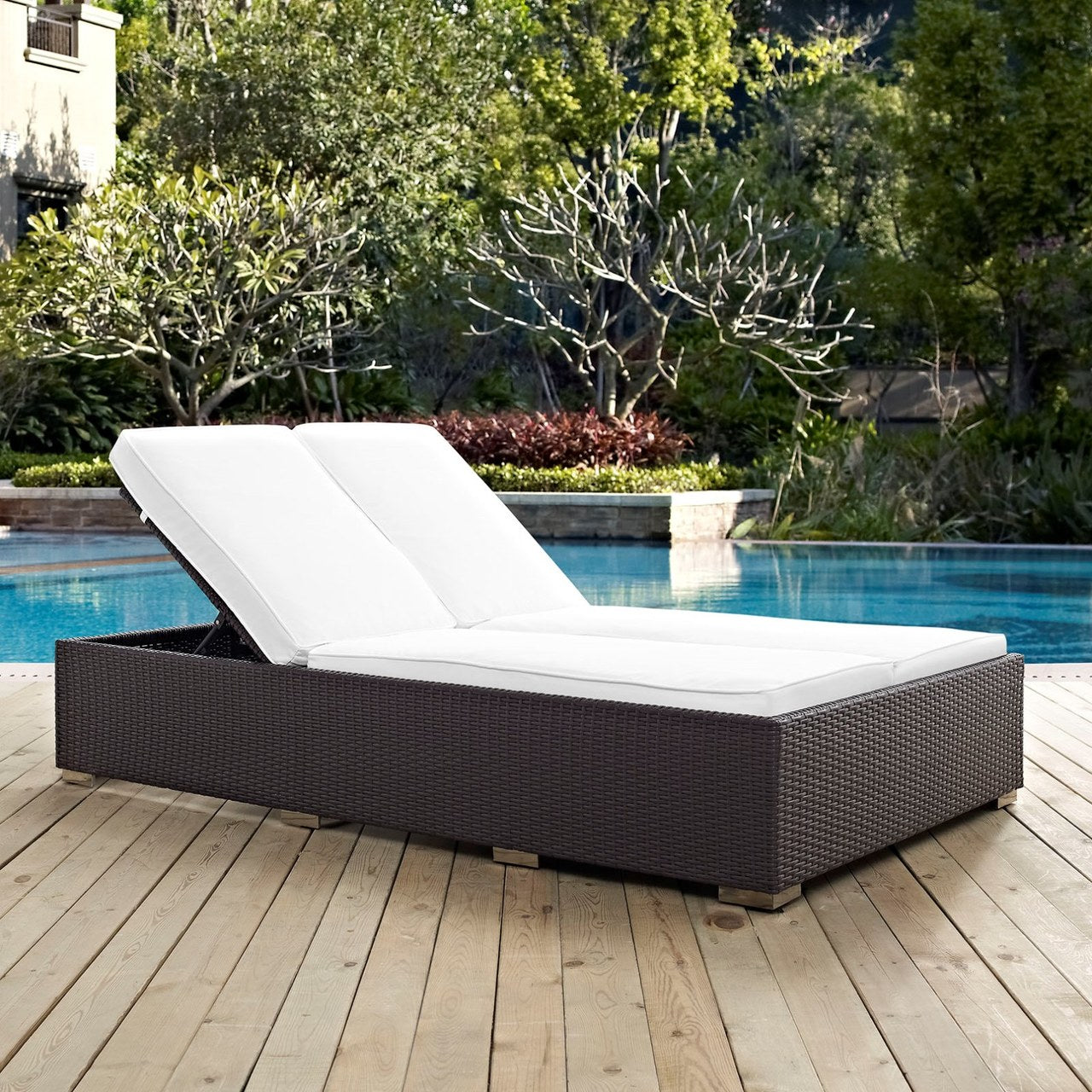 Convene Double Outdoor Patio Chaise, White, Rattan 10499