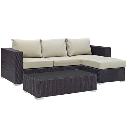 Convene Three PCS Outdoor Patio Sofa Set, Beige, Rattan 10500