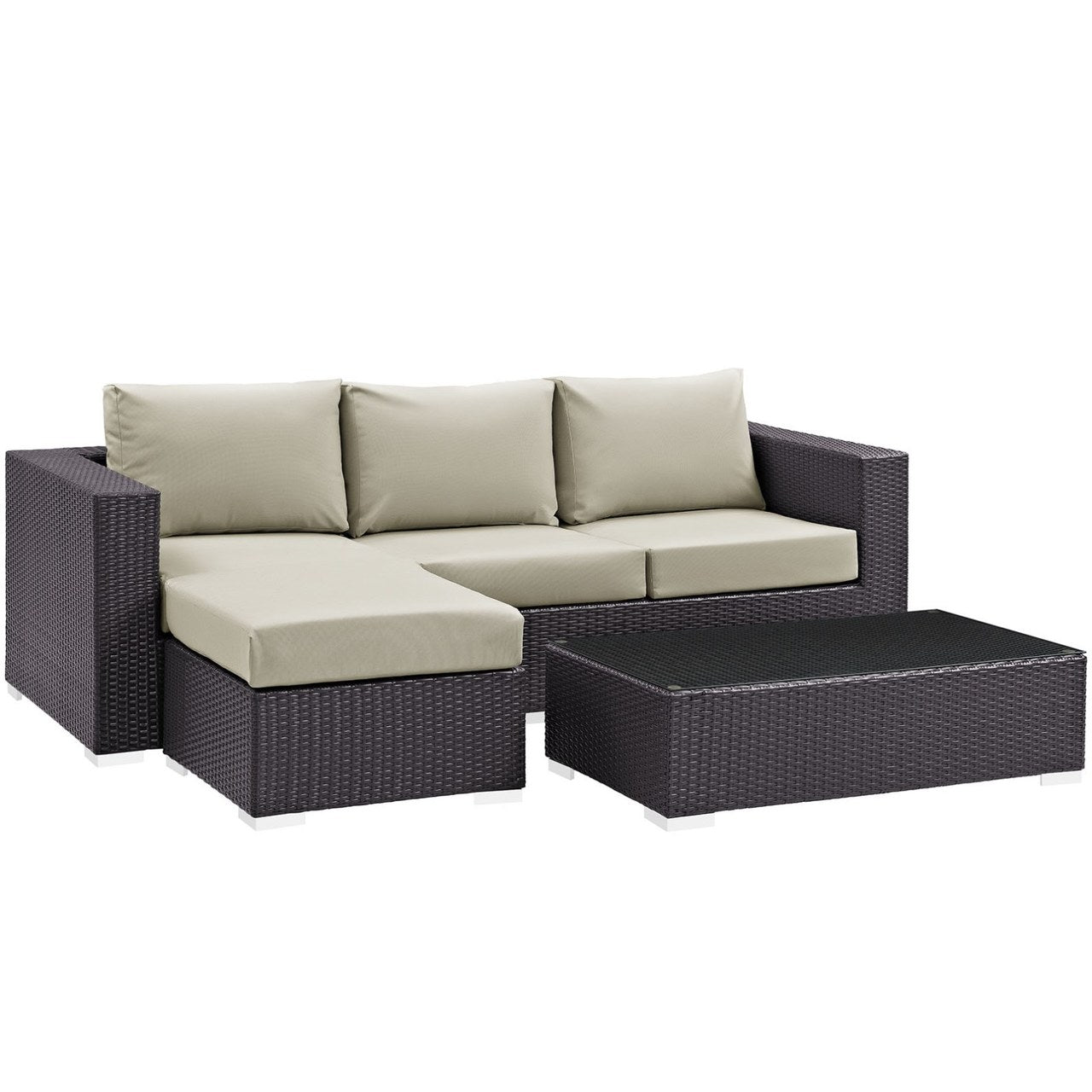 Convene Three PCS Outdoor Patio Sofa Set, Beige, Rattan 10500