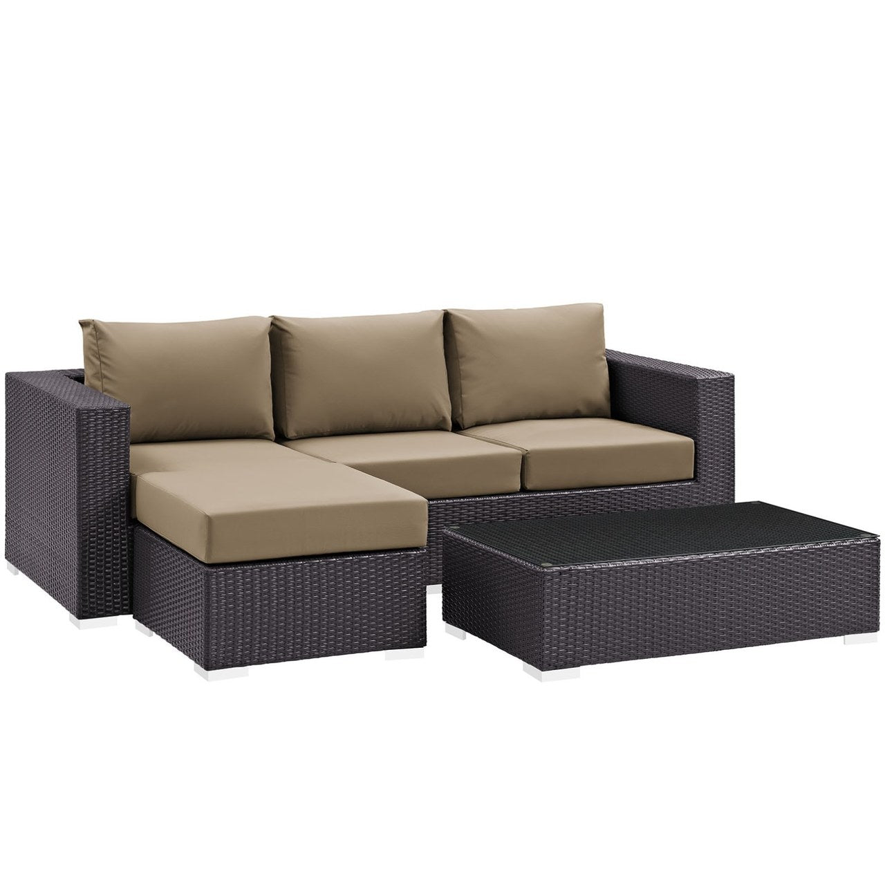 Convene Three PCS Outdoor Patio Sofa Set, Brown, Rattan 10501