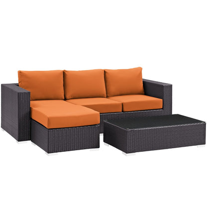 Convene Three PCS Outdoor Patio Sofa Set, Orange, Rattan 10502