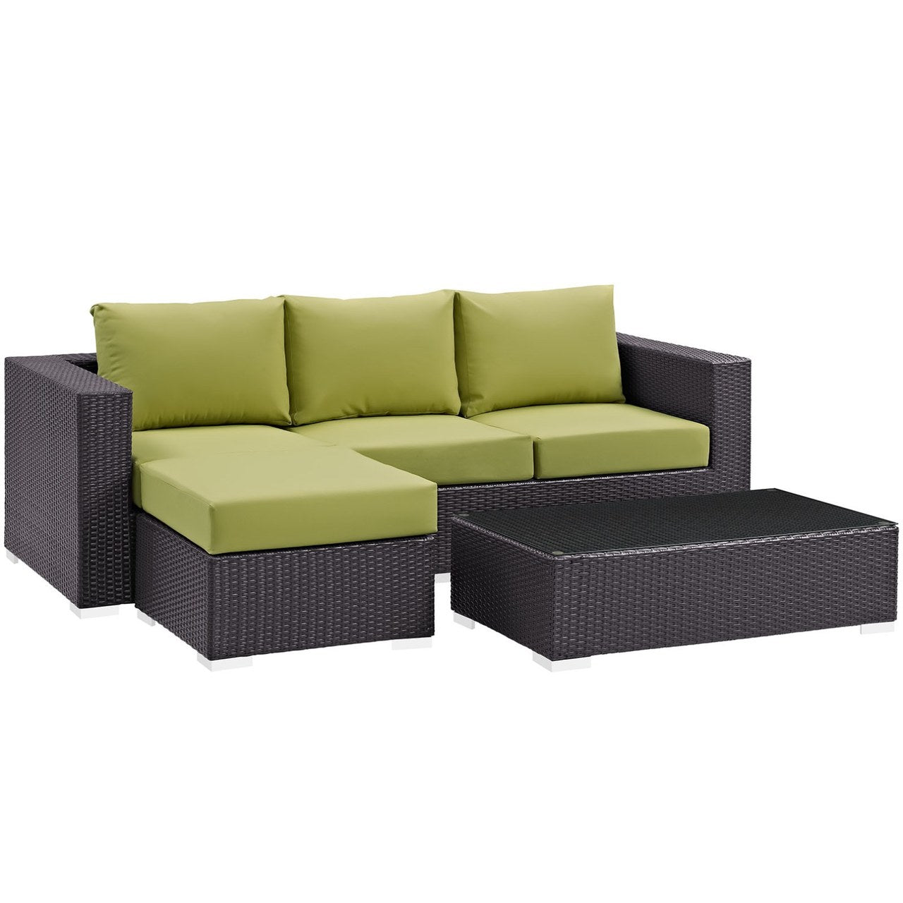 Convene Three PCS Outdoor Patio Sofa Set, Green, Rattan 10503