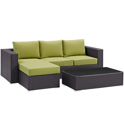 Convene Three PCS Outdoor Patio Sofa Set, Green, Rattan 10503