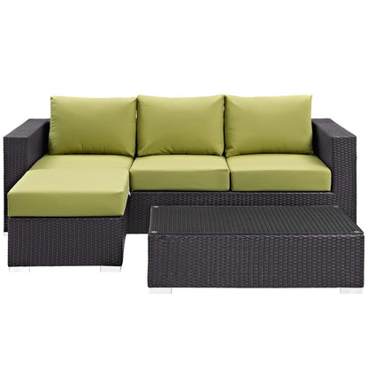 Convene Three PCS Outdoor Patio Sofa Set, Green, Rattan 10503