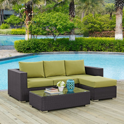 Convene Three PCS Outdoor Patio Sofa Set, Green, Rattan 10503