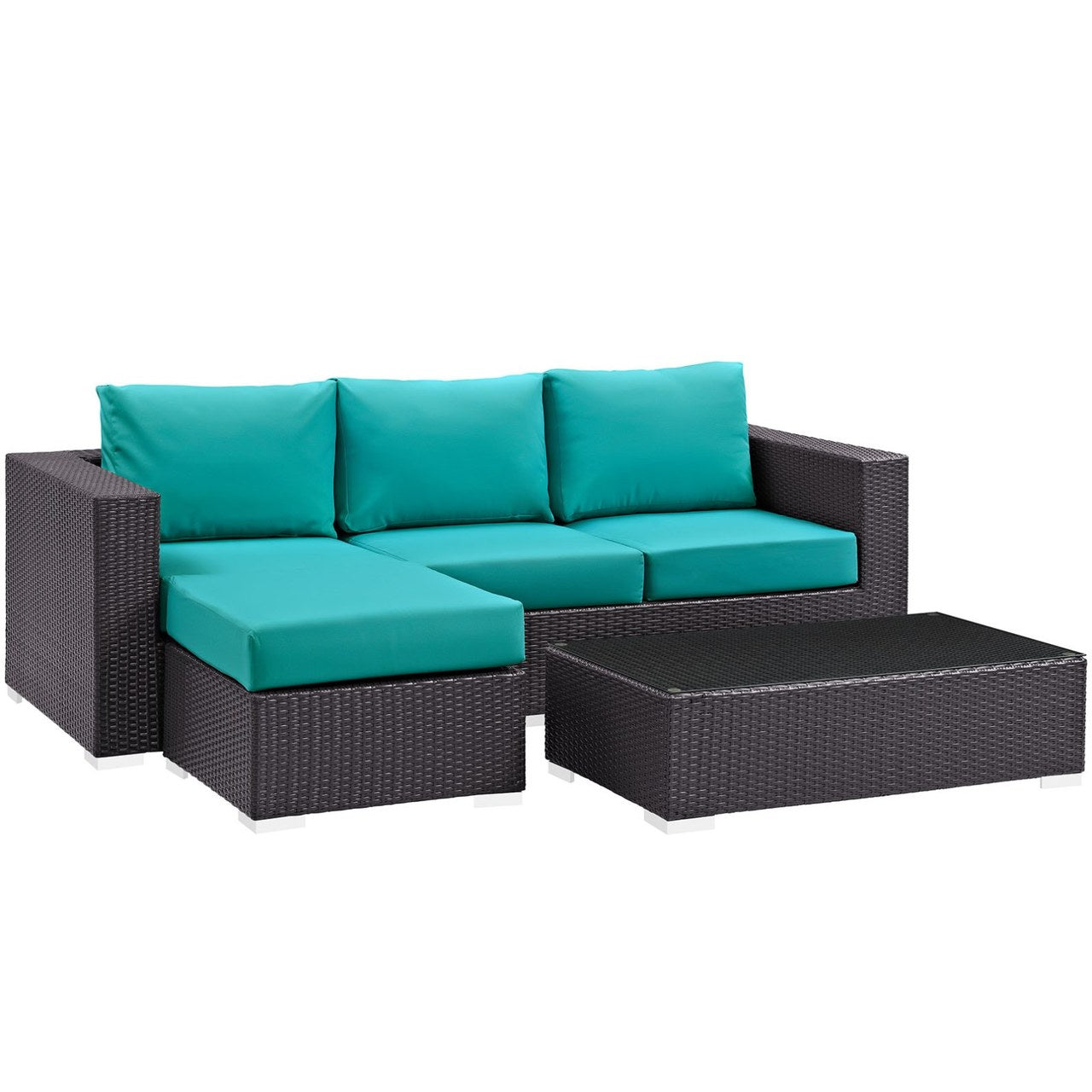 Convene Three PCS Outdoor Patio Sofa Set, Blue, Rattan 10505
