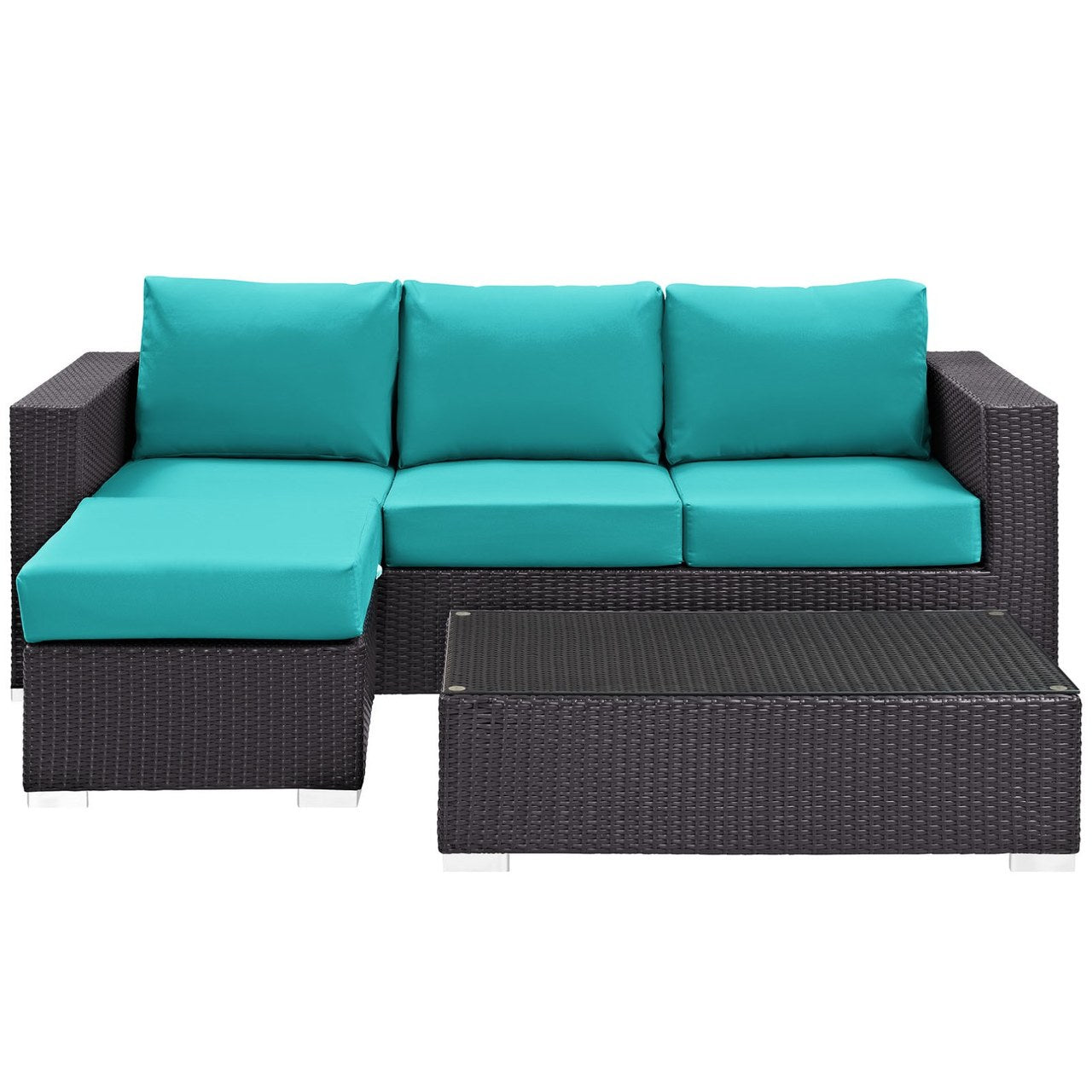 Convene Three PCS Outdoor Patio Sofa Set, Blue, Rattan 10505