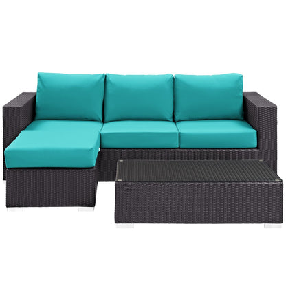Convene Three PCS Outdoor Patio Sofa Set, Blue, Rattan 10505