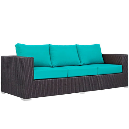 Convene Three PCS Outdoor Patio Sofa Set, Blue, Rattan 10505