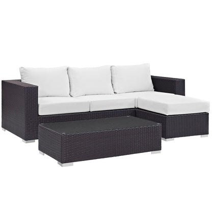 Convene Three PCS Outdoor Patio Sofa Set, White, Rattan 10506