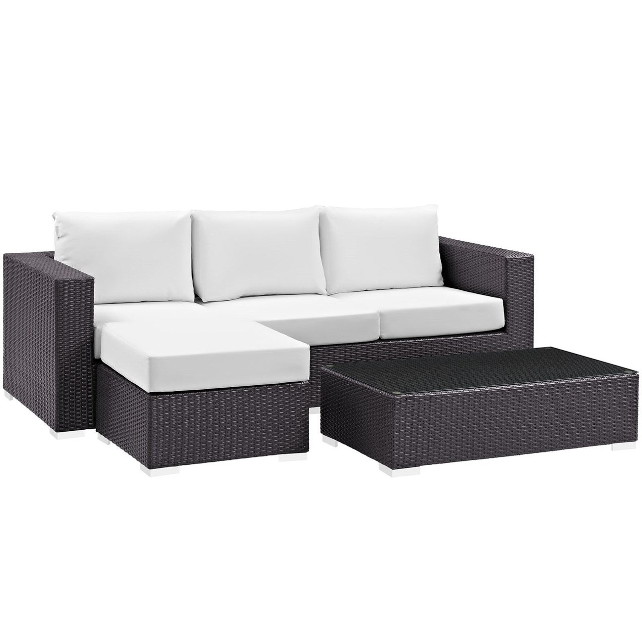 Convene Three PCS Outdoor Patio Sofa Set, White, Rattan 10506