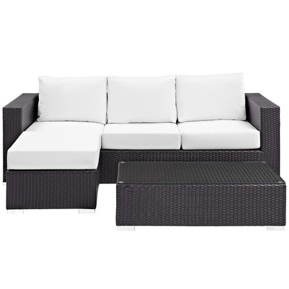 Convene Three PCS Outdoor Patio Sofa Set, White, Rattan 10506