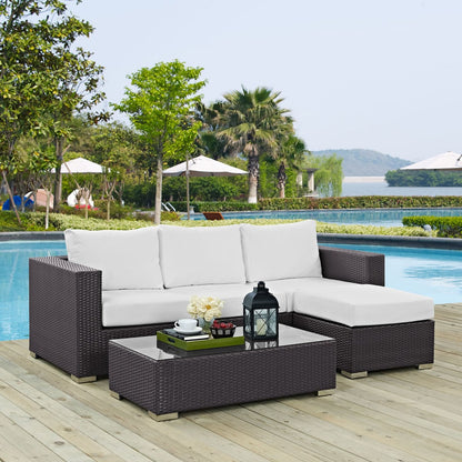 Convene Three PCS Outdoor Patio Sofa Set, White, Rattan 10506