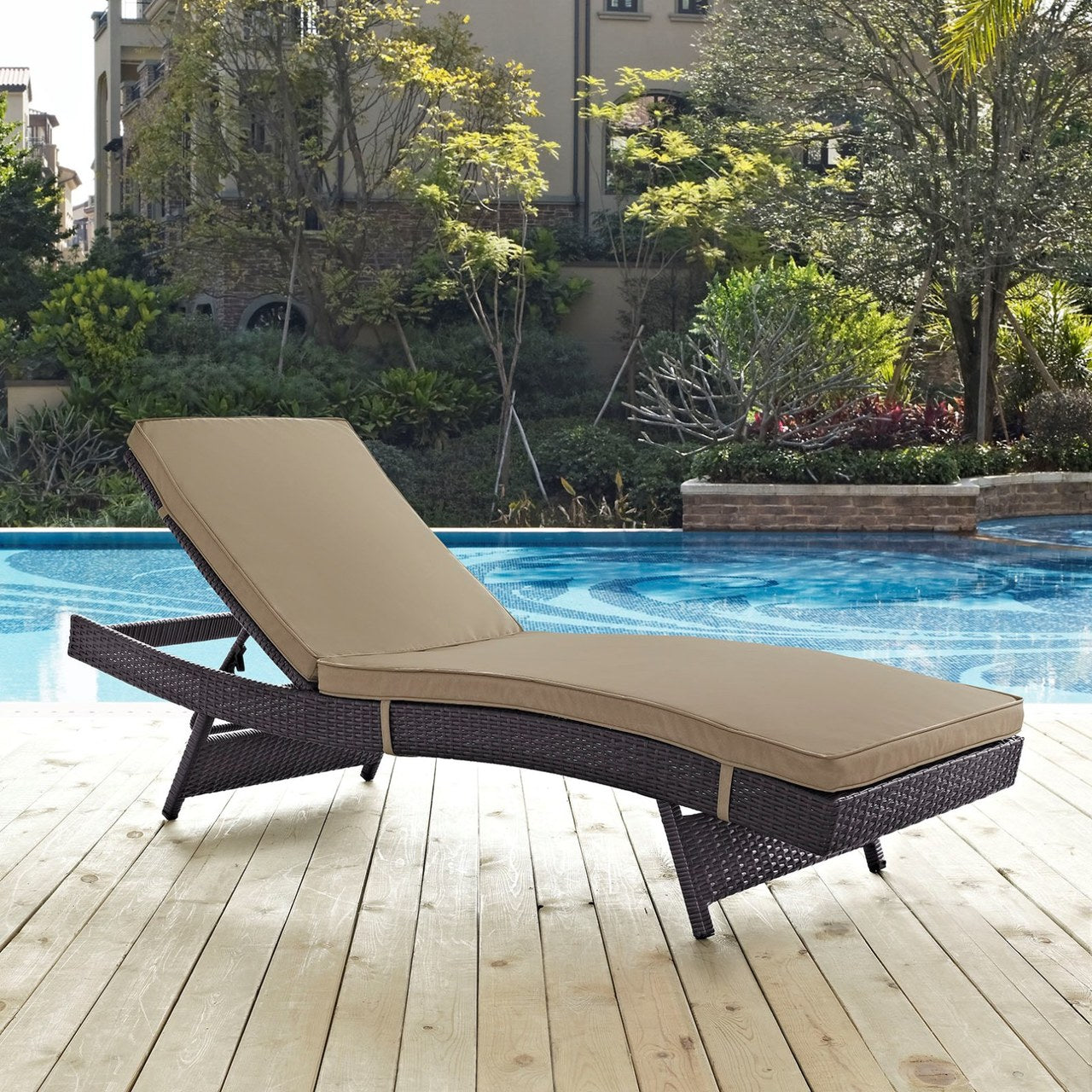 Convene Outdoor Patio Chaise, Brown, Rattan 10507