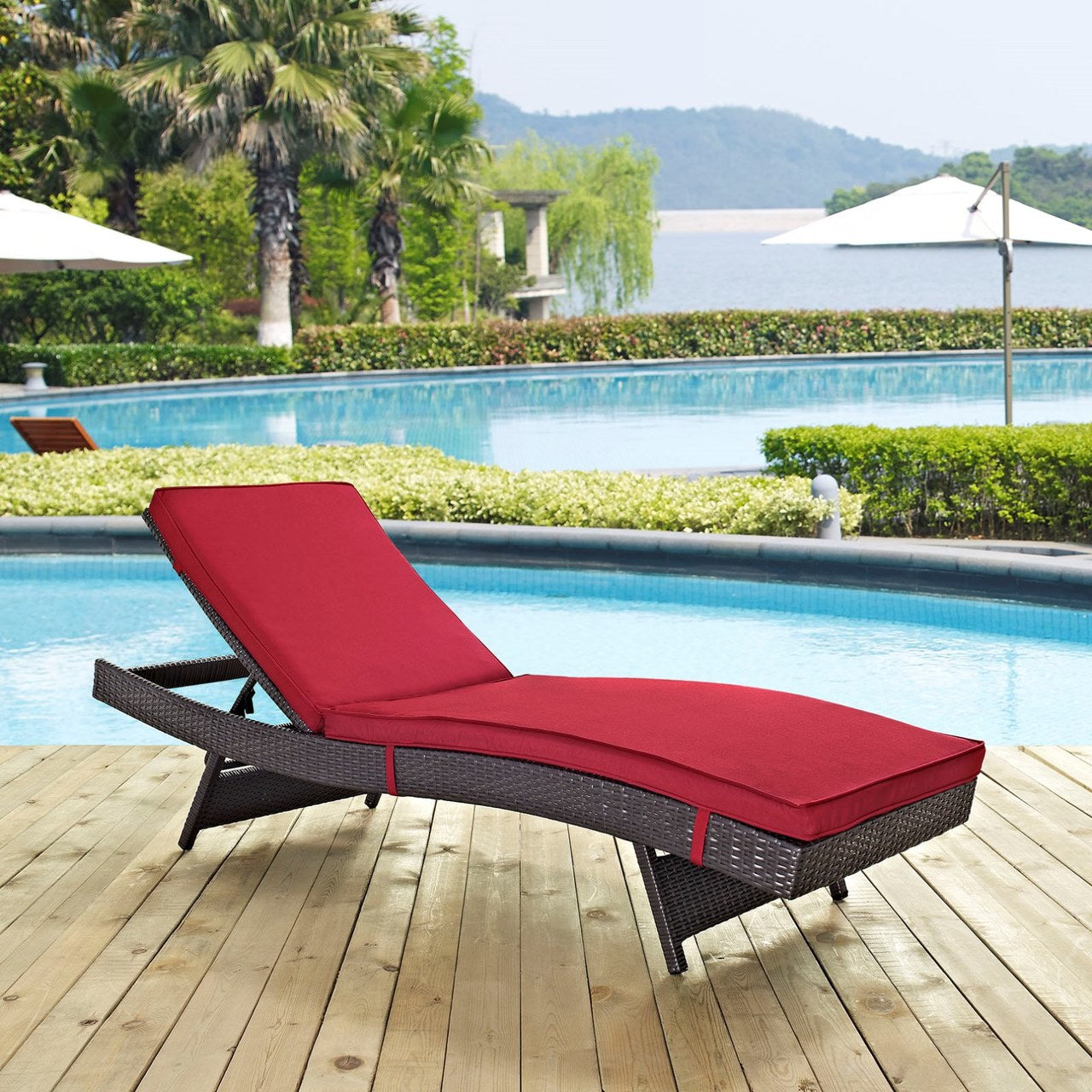 Convene Outdoor Patio Chaise, Red, Rattan 10510