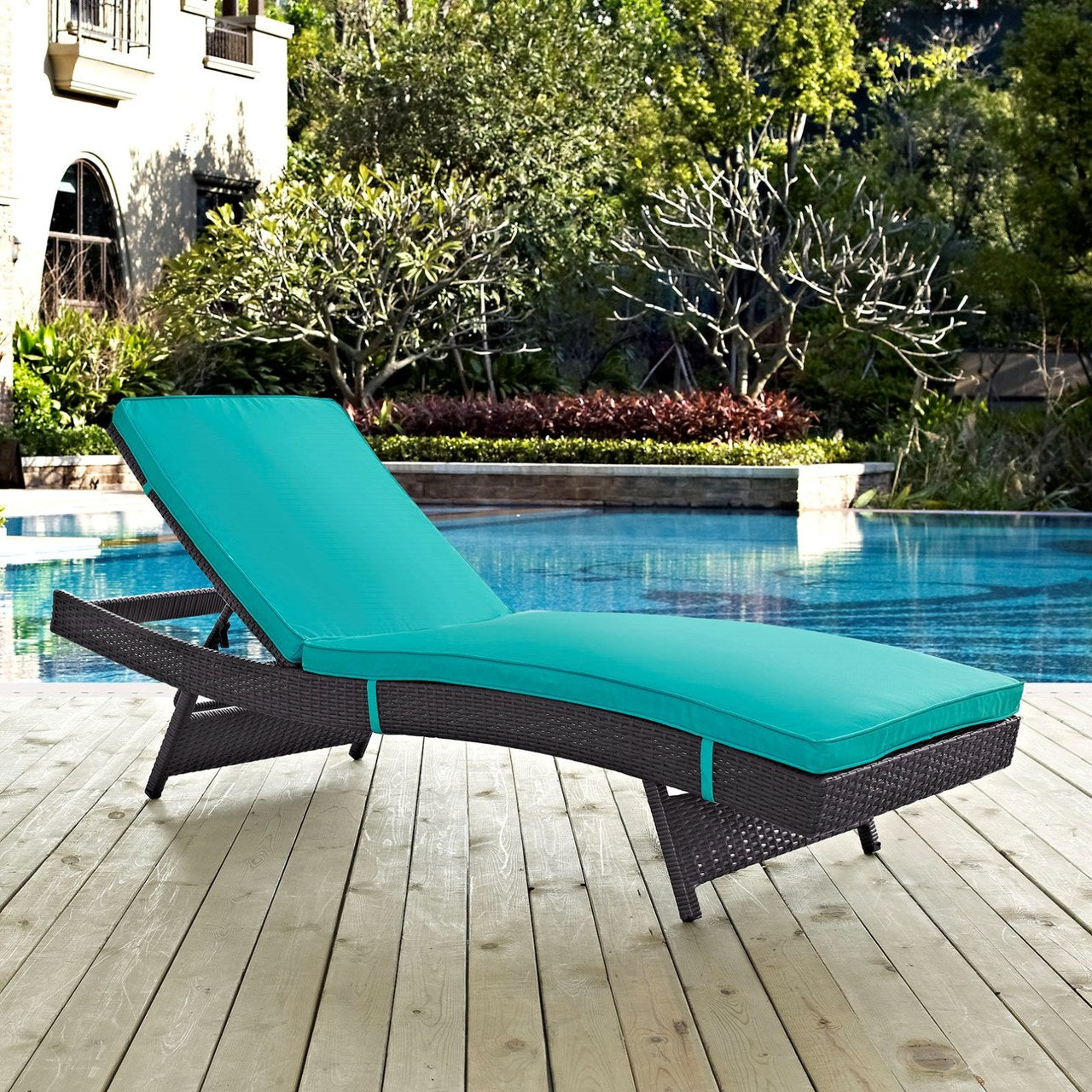 Convene Outdoor Patio Chaise, Blue, Rattan 10511