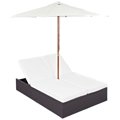 Convene Double Outdoor Patio Chaise, White, Rattan 10519