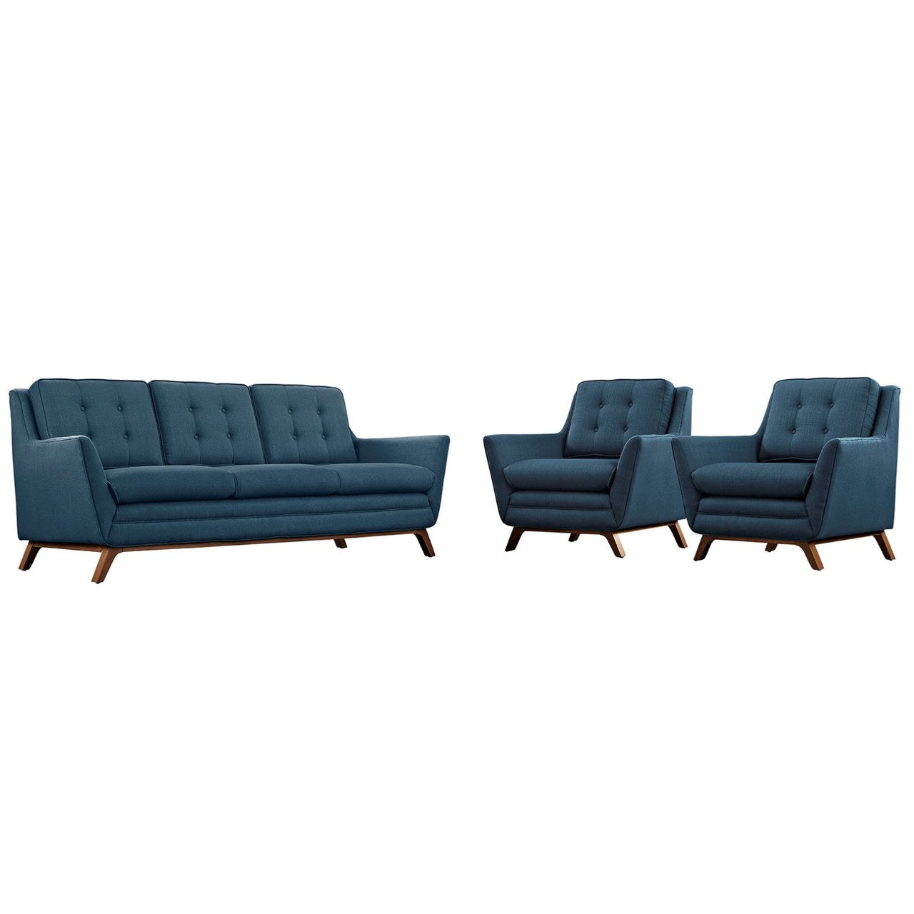 Beguile Three PCS Upholstered Fabric Living Room Set, Navy, Fabric 10521