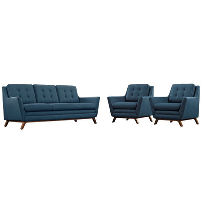 Beguile Three PCS Upholstered Fabric Living Room Set, Navy, Fabric 10521