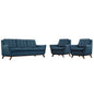 Beguile Three PCS Upholstered Fabric Living Room Set, Navy, Fabric 10521