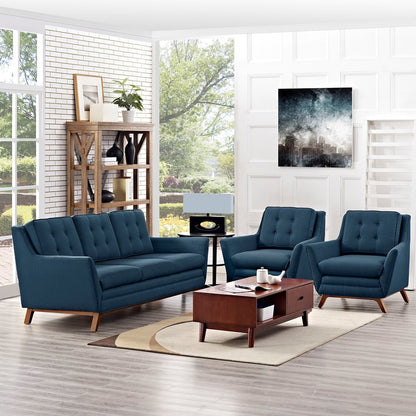 Beguile Three PCS Upholstered Fabric Living Room Set, Navy, Fabric 10521