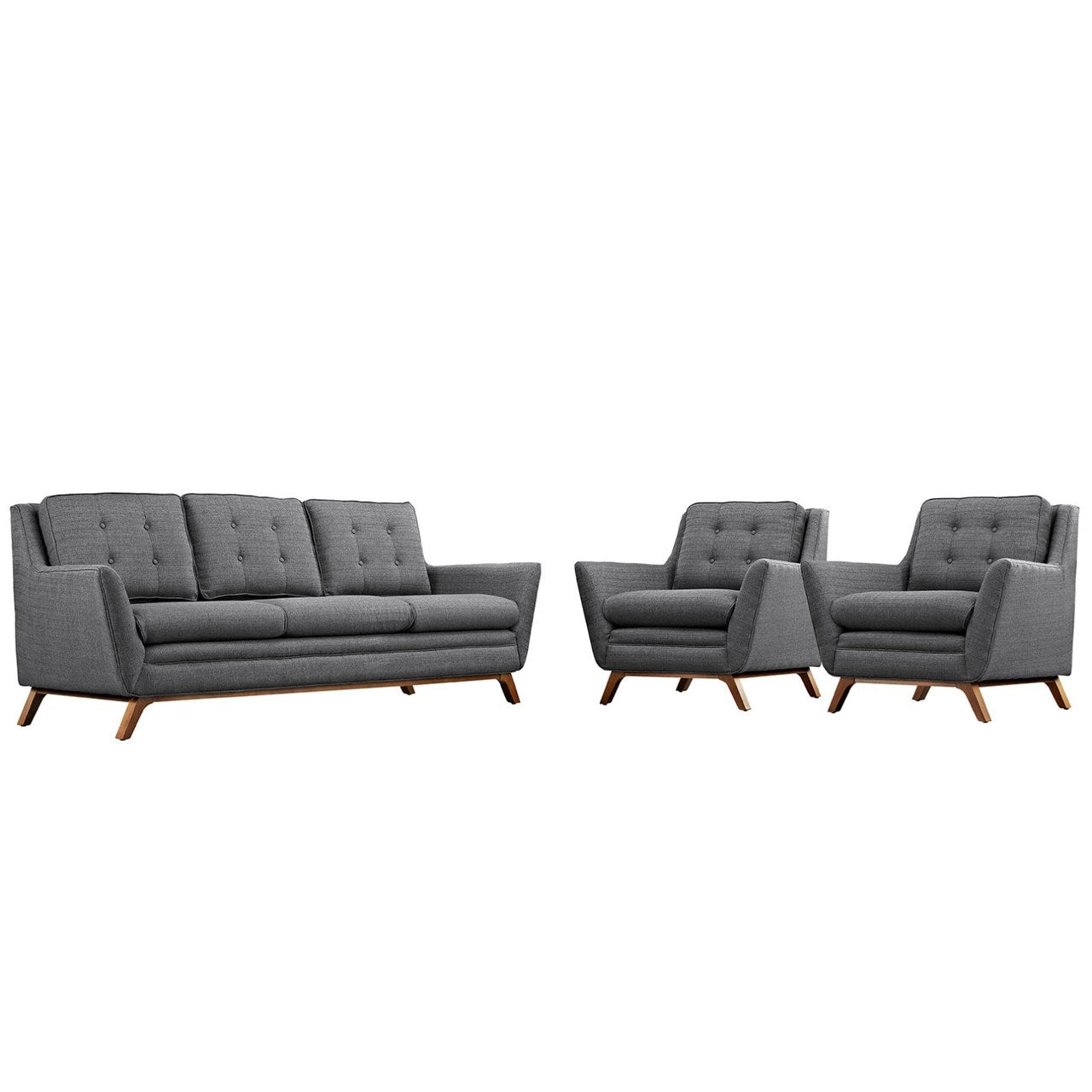 Beguile Three PCS Upholstered Fabric Living Room Set, Grey, Fabric 10522